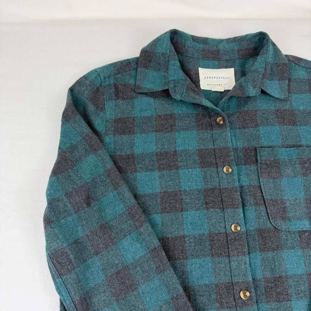Aeropostale Boyfriend Fit Plaid Flannel Button-up Long‎ Sleeve Shirt, Women's S